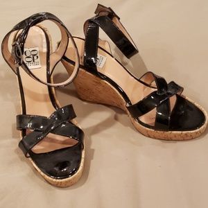 Barney's Co-OP Black Patent Wedge Sandals
